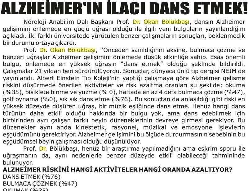 01.08.2018  Edirne Star  ALZHEIMER' IN İLACI DANS ETMEK!