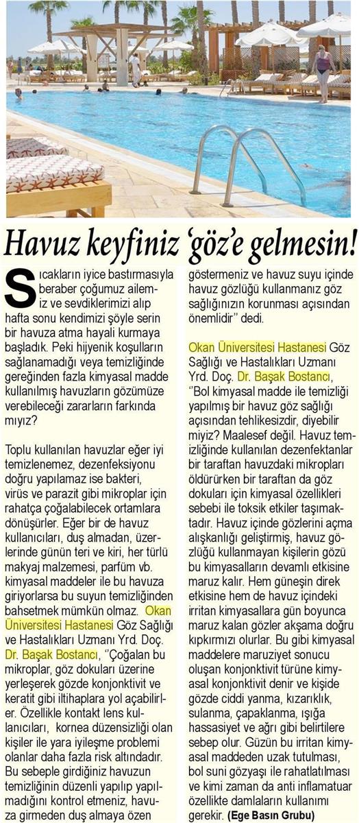 03.08.2017 Sağlık Gazetesi HAVUZ KEYFİNİZ GÖZ'E GELMESİN!