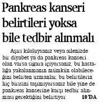 04.04.2019 Öz Diyarbakır Gazetesi PANKREAS KANSERİ BELİRTİLERİ YOKSA BİLE TEDBİR ALINMALI
