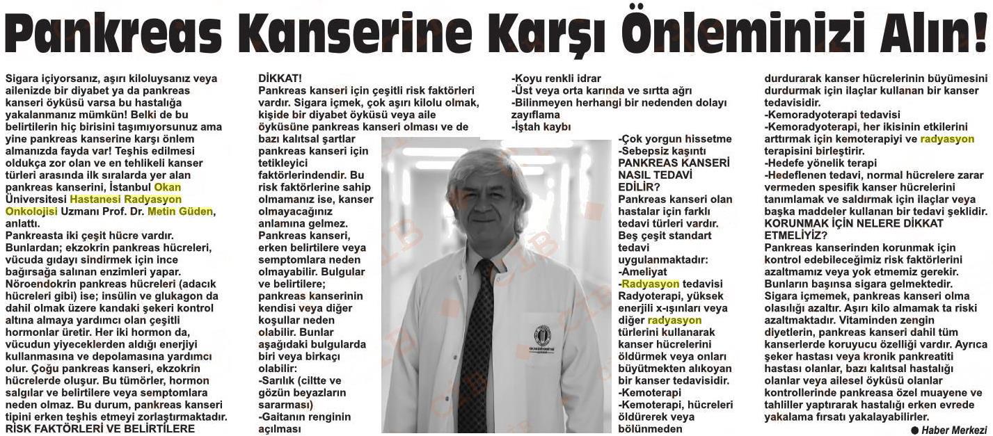 05.04.2019 Ereğli Gazetesi PANKREAS KANSERİNE KARSI ÖNLEMİNİZİ ALIN!