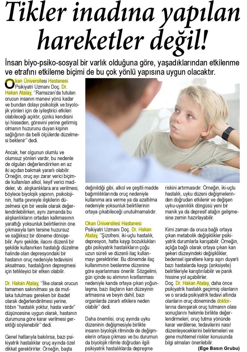 05.06.2017 Sağlık Gazetesi TİKLER İNADINA YAPILAN HAREKETLER DEĞİL!