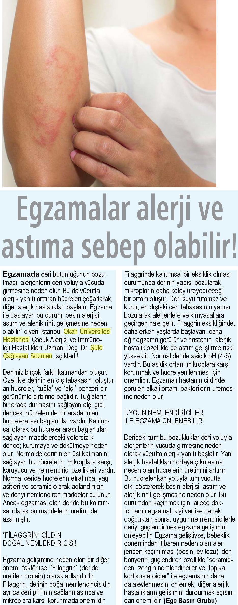 06.04.2019 Sağlık Gazetesi EGZAMALAR ALERJİ VE ASTIMA SEBEP OLABİLİR!