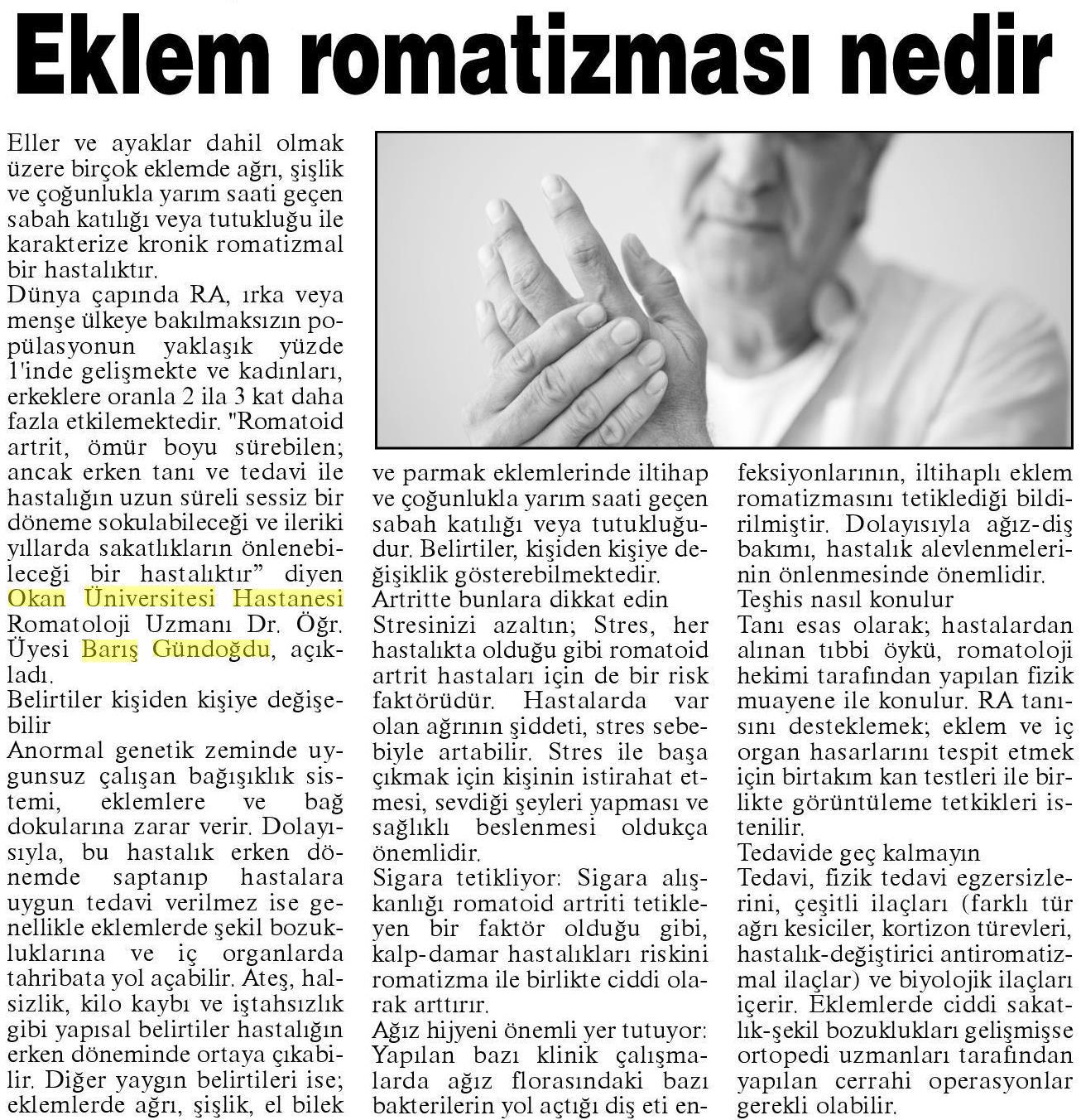 08.04.2019 Kırklareli Gazetesi EKLEM ROMATİZMASI NEDİR