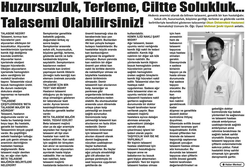 08.05.2018	Ereğli Gazetesi	HUZURSUZLUK, TERLEME, CİLTTE SOLUKLUK. TALASEML OLABİLİRSİNİZ!