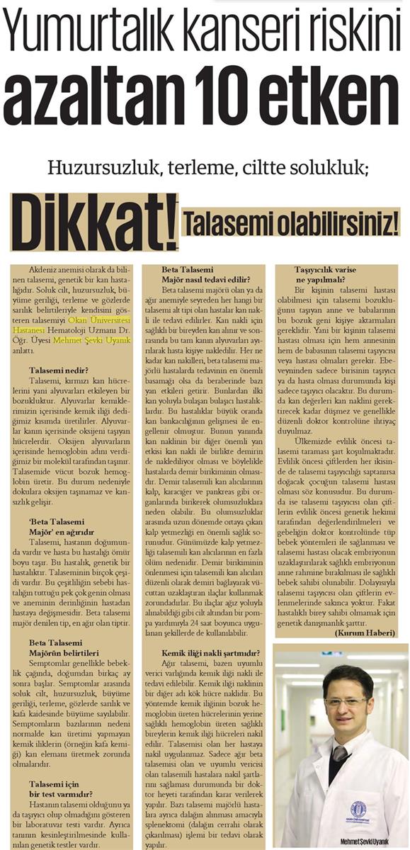 08.05.2018	Kayseri Gündem Gazetesi YUMURTALIK KANSERİ RİSKİNİ AZALTAN 10 ETKEN	