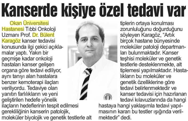 08.10.2017  Kent Gazetesi (Bursa)  KANSERDE KİŞİYE ÖZEL TEDAVİ VAR 