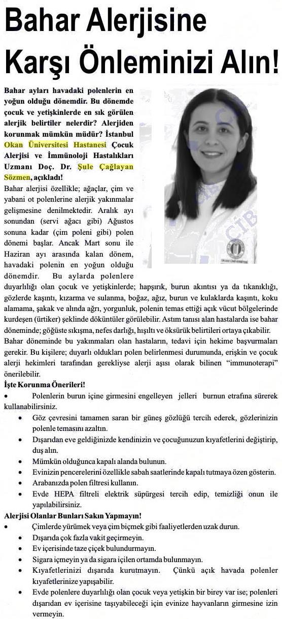 11.03.2019	İstikbal Gazetesi (İçel)	BAHAR ALERJİSİNE KARŞI ÖNLEMİNİZİ ALIN!	
