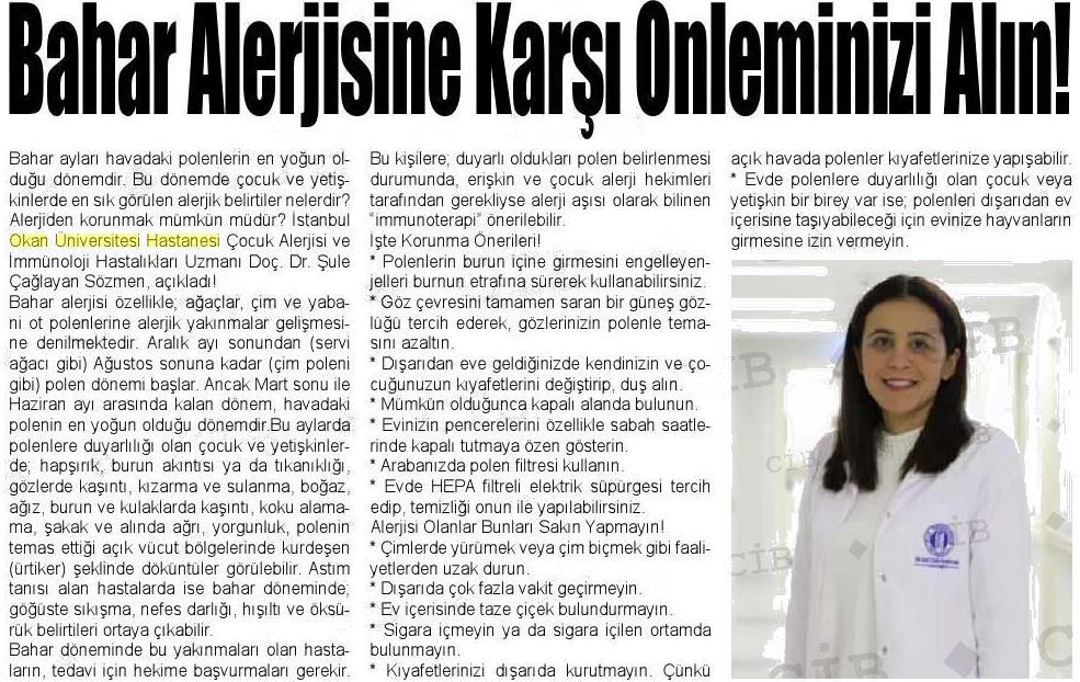 11.03.2019	Karatekin Gazetesi	BAHAR ALERJİSİNE KARŞI ÖNLEMİNİZİ ALIN!