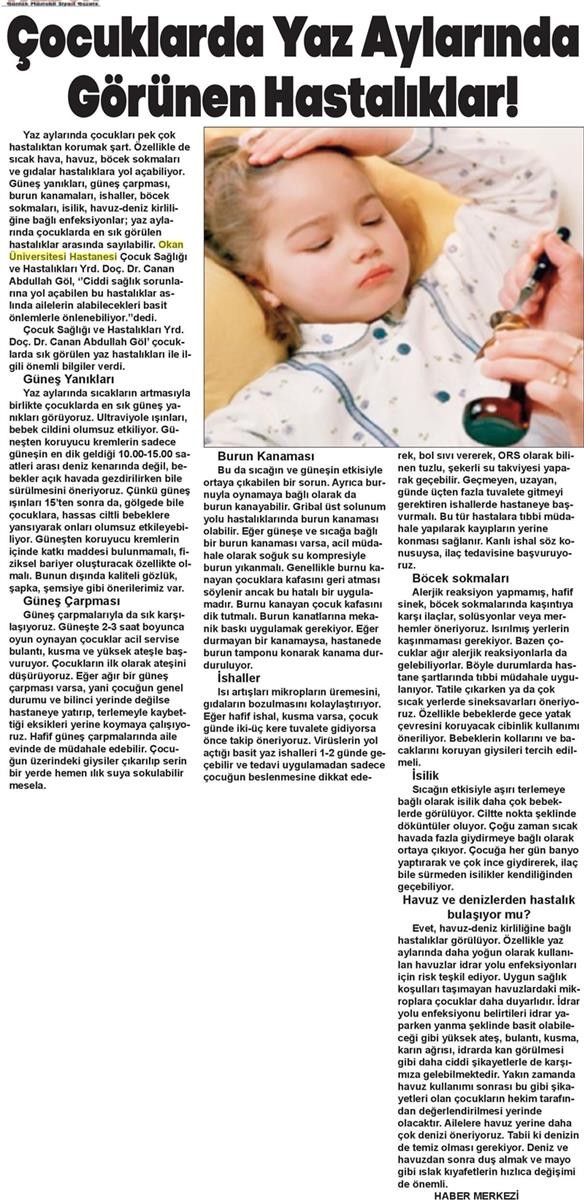 12.05.2017 -Tribün Gazetesi - Çocuklarda Yaz Aylarında Görünen Hastalıklar!