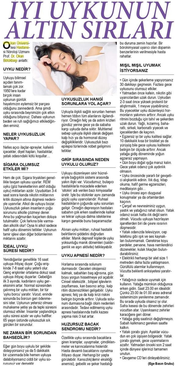 12.06.2017 Sağlık Gazetesi İYİ UYKUNUN ALTIN SIRLARI