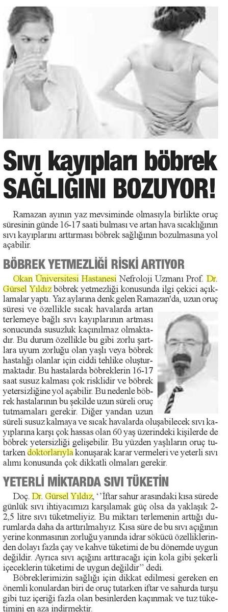 15.06.2017 Bizim Anadolu Gazetesi SIVI KAYIPLARI BÖBREK SAĞLIĞINI BOZUYOR!