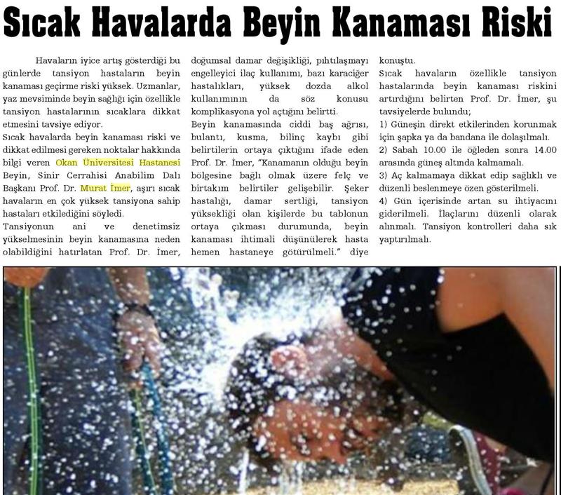 15.07.2017  Özsöz Gazetesi (Erzincan)  SICAK HAVALARDA BEYİN KANAMASI RİSKİ 