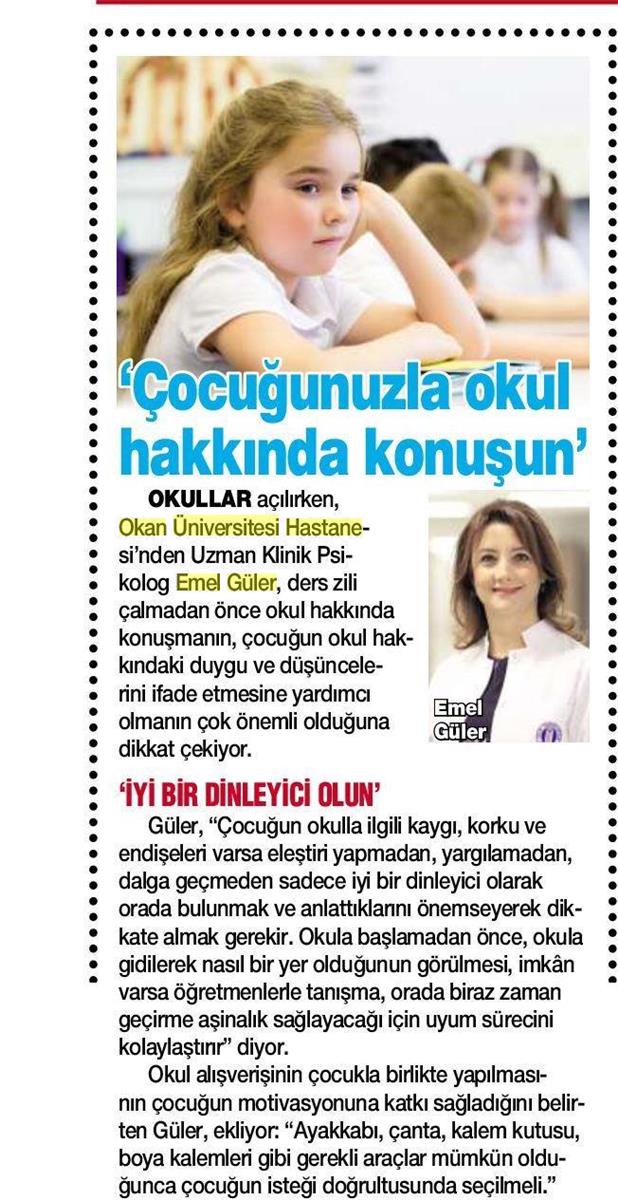 15.09.2017  Haber Türk Magazin  UĞUNUZLAÖKUL HAKKINDA KONUŞUN' 