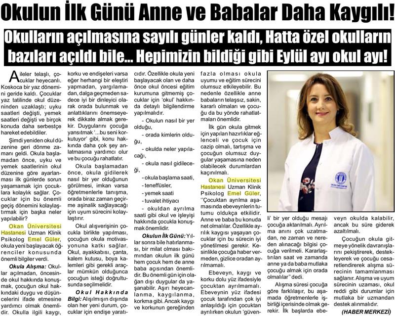 15.09.2017  Mücadele Gazetesi (Aydın)  OKULUN İLK GÜNÜ ANNE VE BABALAR DAHA KAYGILI! 