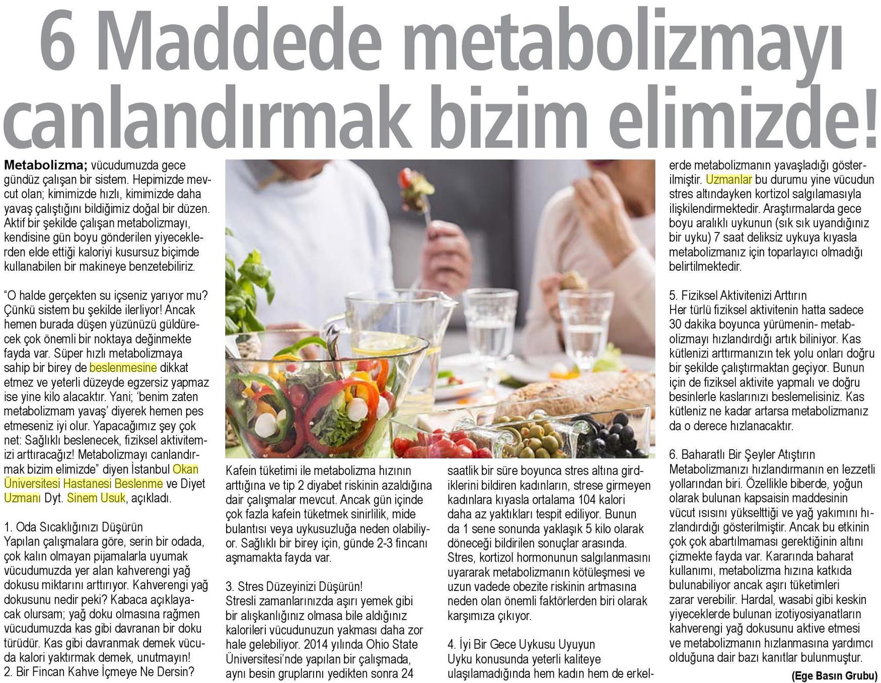 16.04.2019 Sağlık Gazetesi 6 MADDEDE METABOLİZMAYI CANLANDIRMAK BİZİM ELİMİZDE!