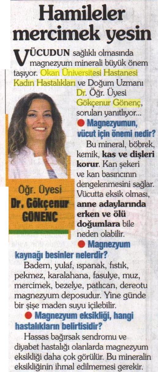 17.04.2019 Takvim Gazetesi HAMİLELER MERCİMEK YESİN!