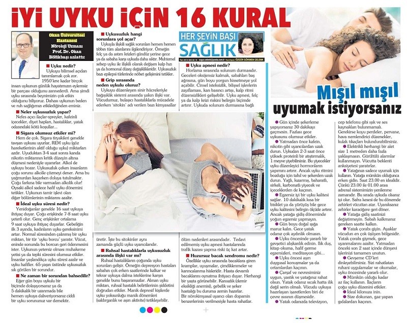 19 Şubat 2017 Posta Gazetesi - İyi Uyku İçin 16 Kural!