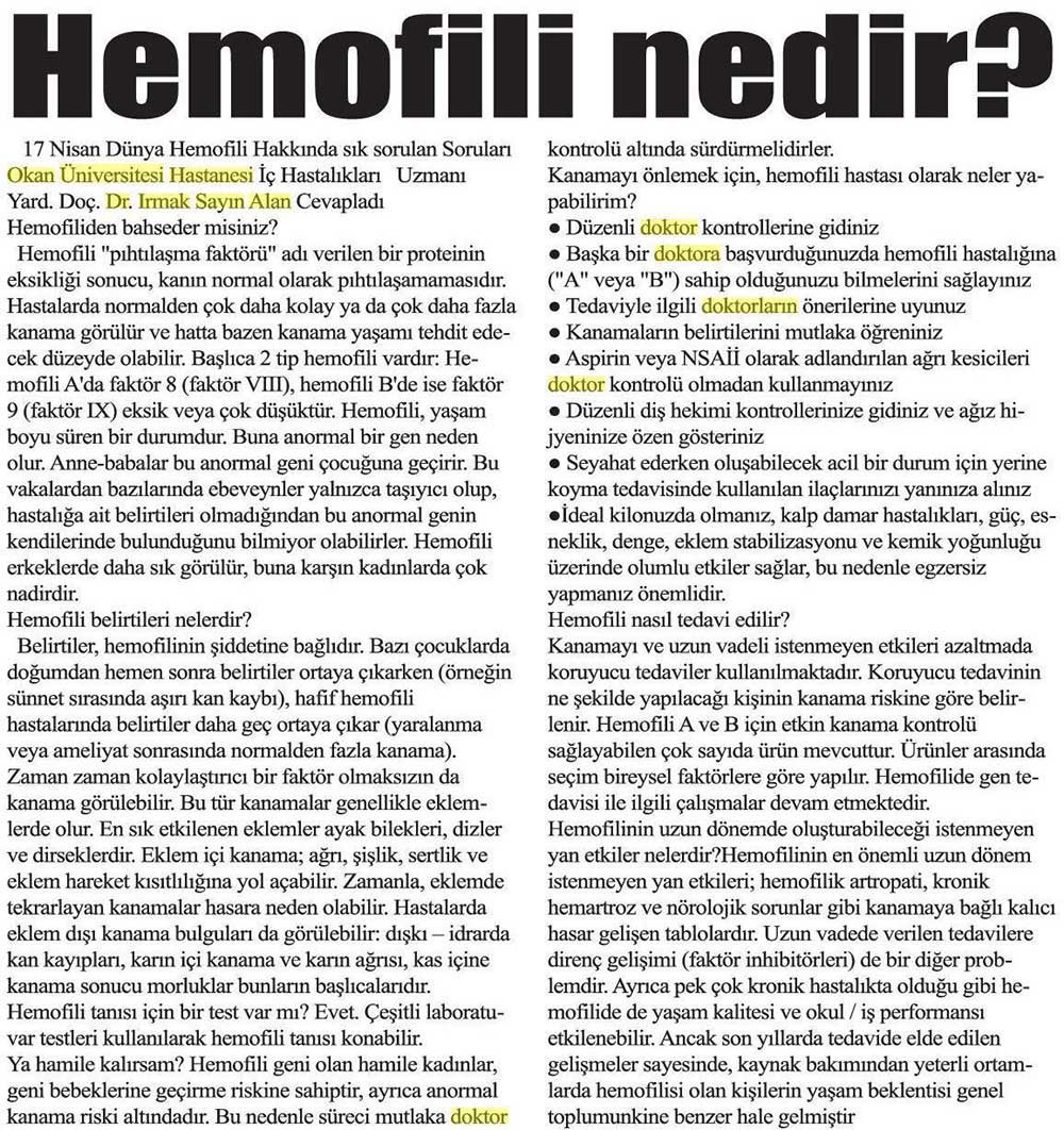 19.04.2017	Bölge Haber (Kocaeli) - Hemofili Nedir?