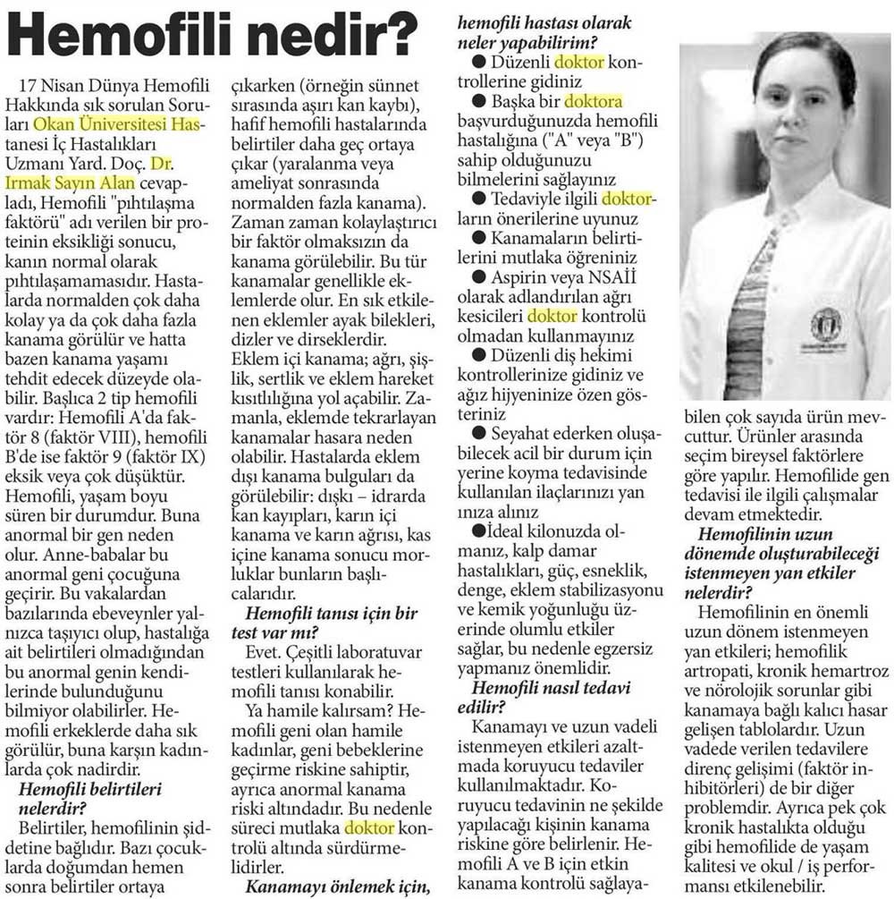 19.04.2017	Bursa A Gazete - Hemofili Nedir?