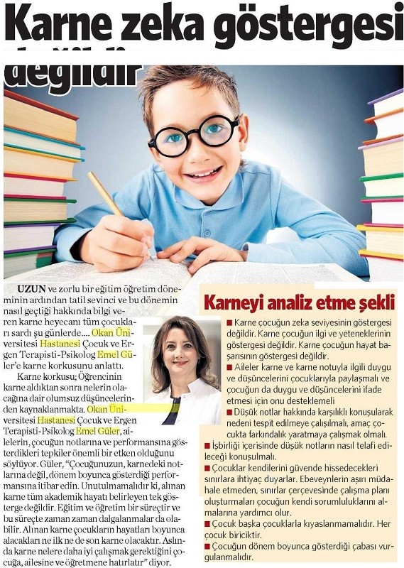 20 Ocak 2017 Vatan Gazetesi - Karne Zeka Göstergesi Değildir!