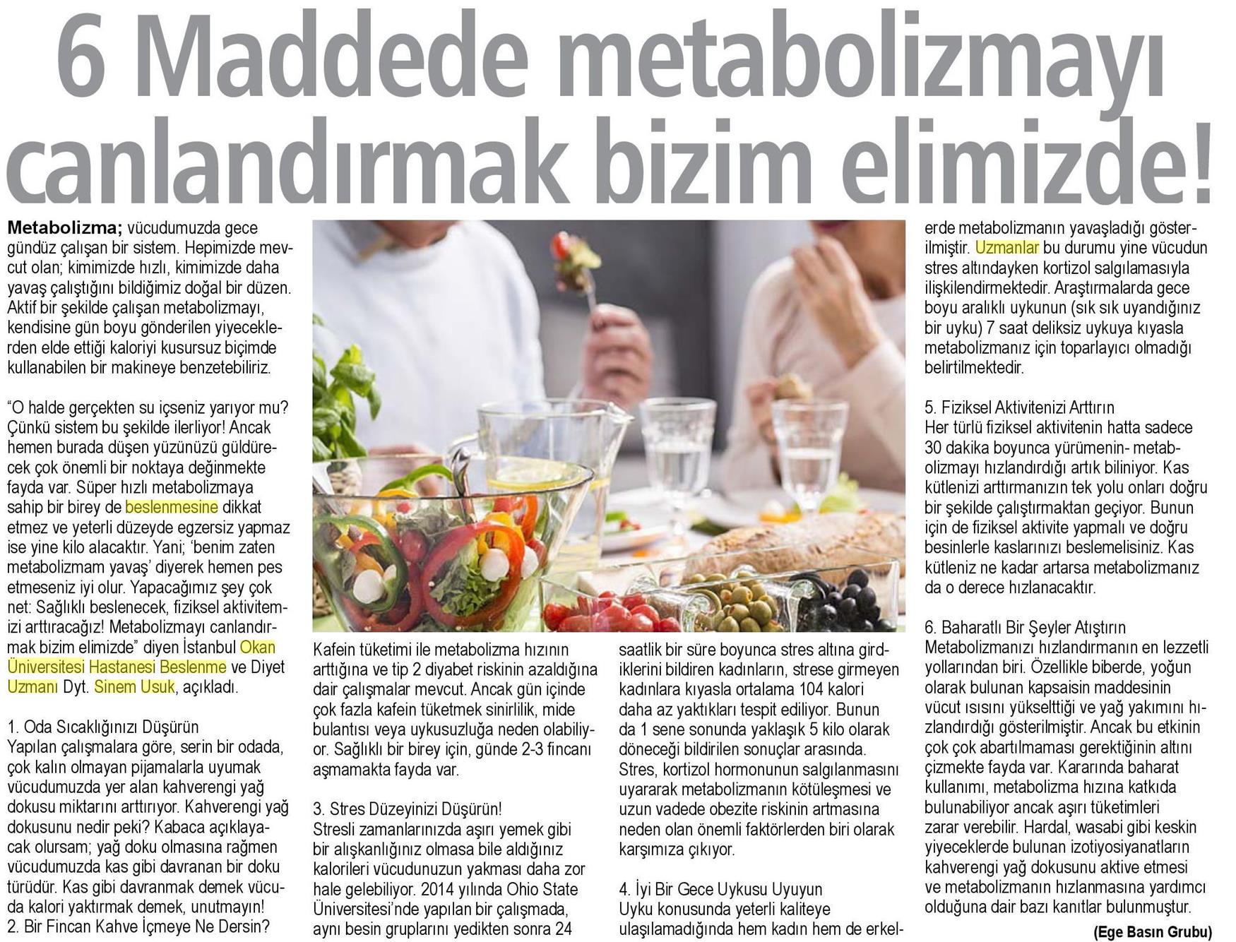 20.03.2019 Sağlık Gazetesi 6 MADDEDE METABOLİZMAYI CANLANDIRMAK BİZİM ELİMİZDE!