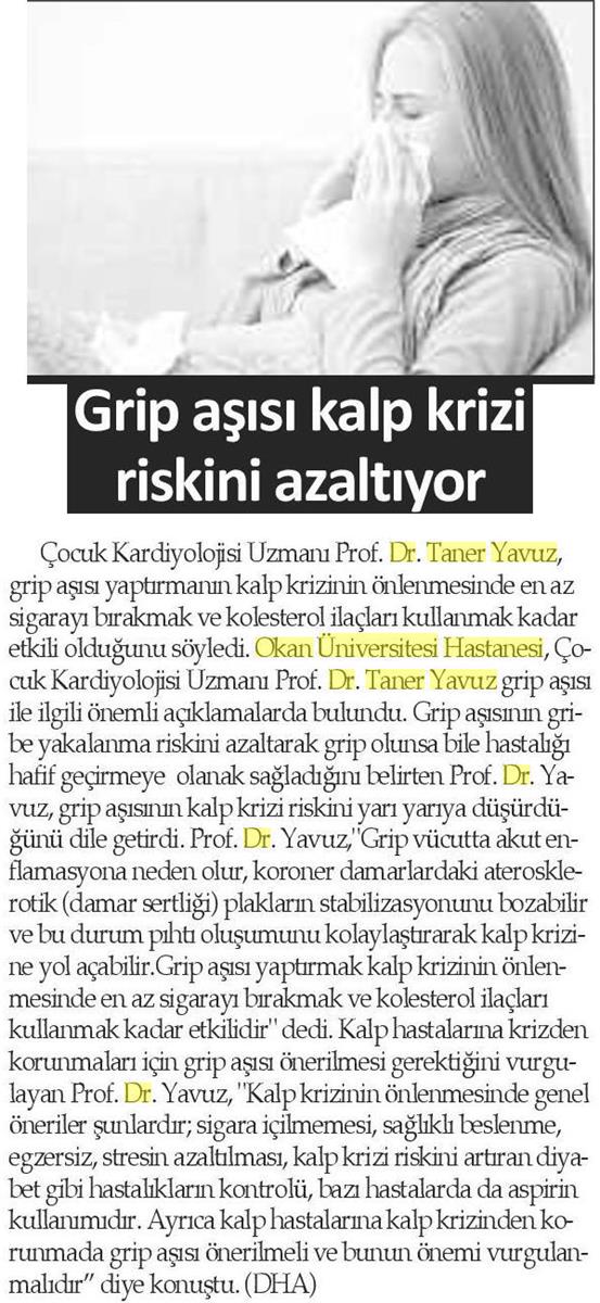 20.10.2017  İstanbul Gazetesi  GRİP AŞISI KALP KRİZİ RİSKİNİ AZALTIYOR 