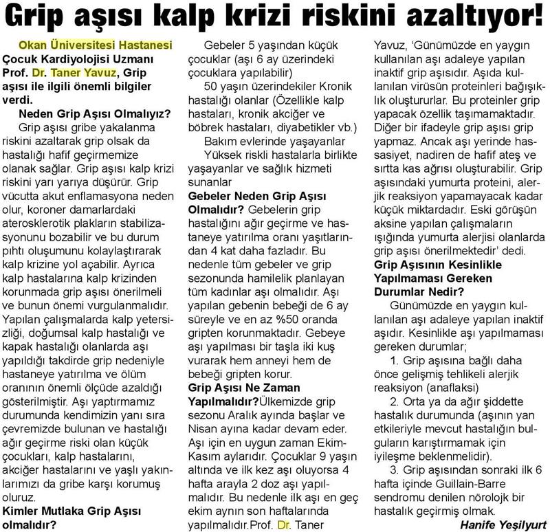 20.10.2017  Objektif Gazetesi (Amasya)  GRİP AŞISI KALP KRİZİ RİSKİNİ AZALTIYOR! 