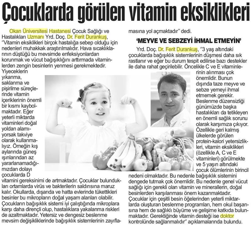 21.02.2018	Kent Gazetesi (Bursa)	ÇOCUKLARDA GÖRÜLEN VİTAMİN EKSİKLİKLERİ	