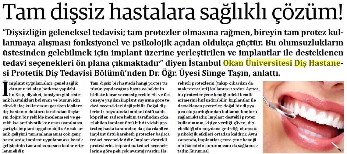 21.02.2019 Kayseri Gündem Gazetesi TAM DİŞSİZ HASTALARA SAĞLIKLI ÇÖZÜM!