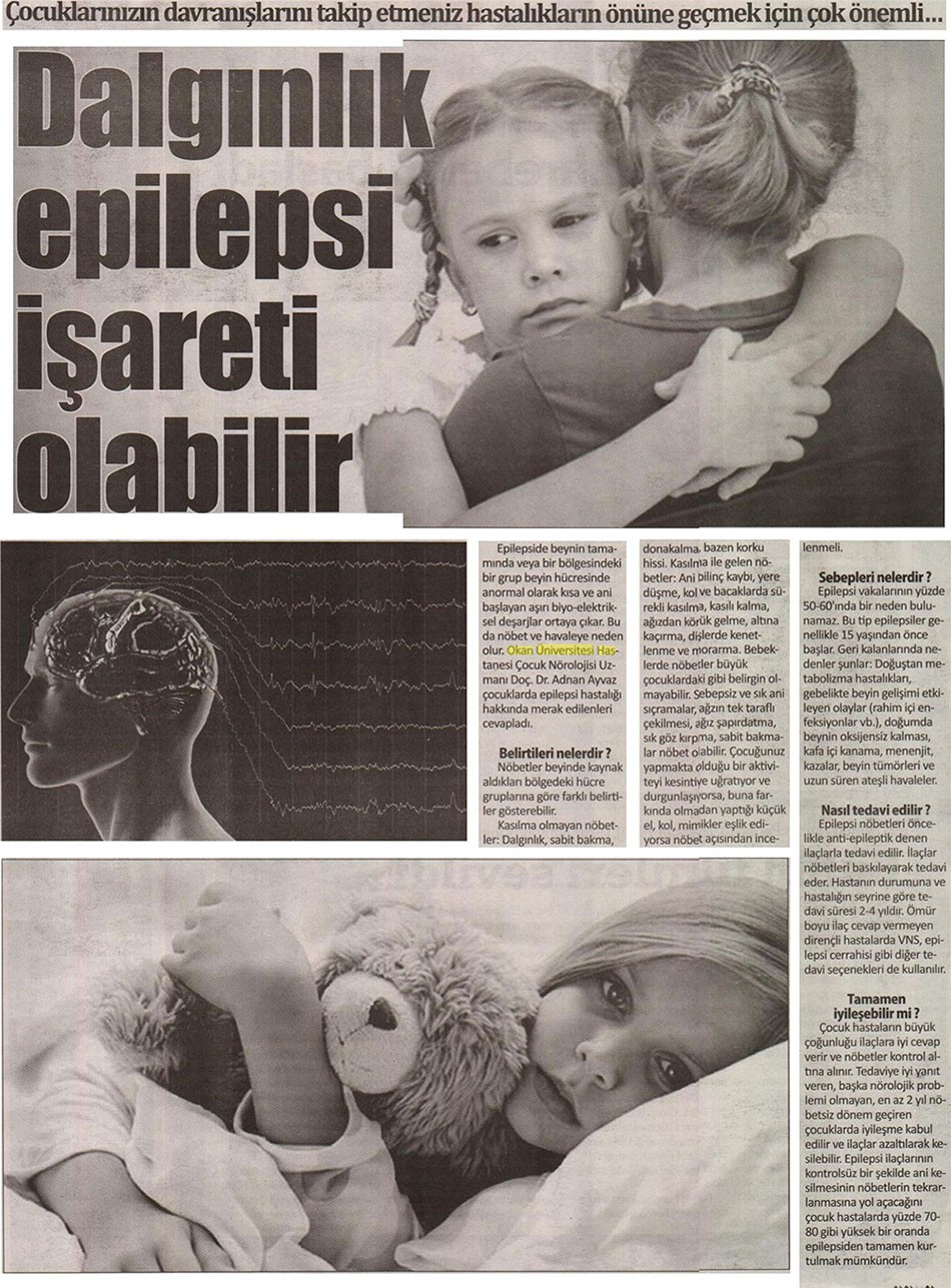 25.04.2017 Yeni Bakış Gazetesi - Dalgınlık Epilepsi İşareti Olabilir!