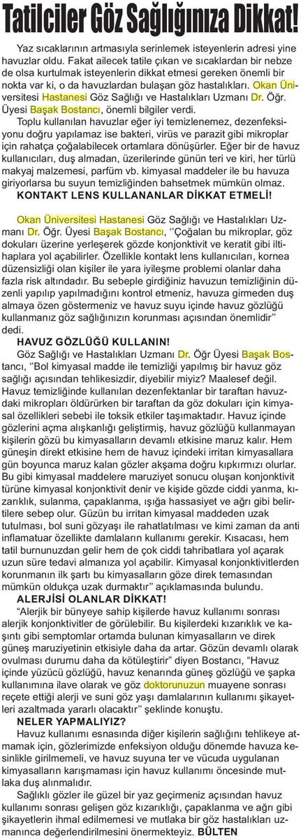 26.06.2018	İnanış Gazetesi	TATİLCİLER GÖZ SAĞLIĞINIZA DİKKAT!