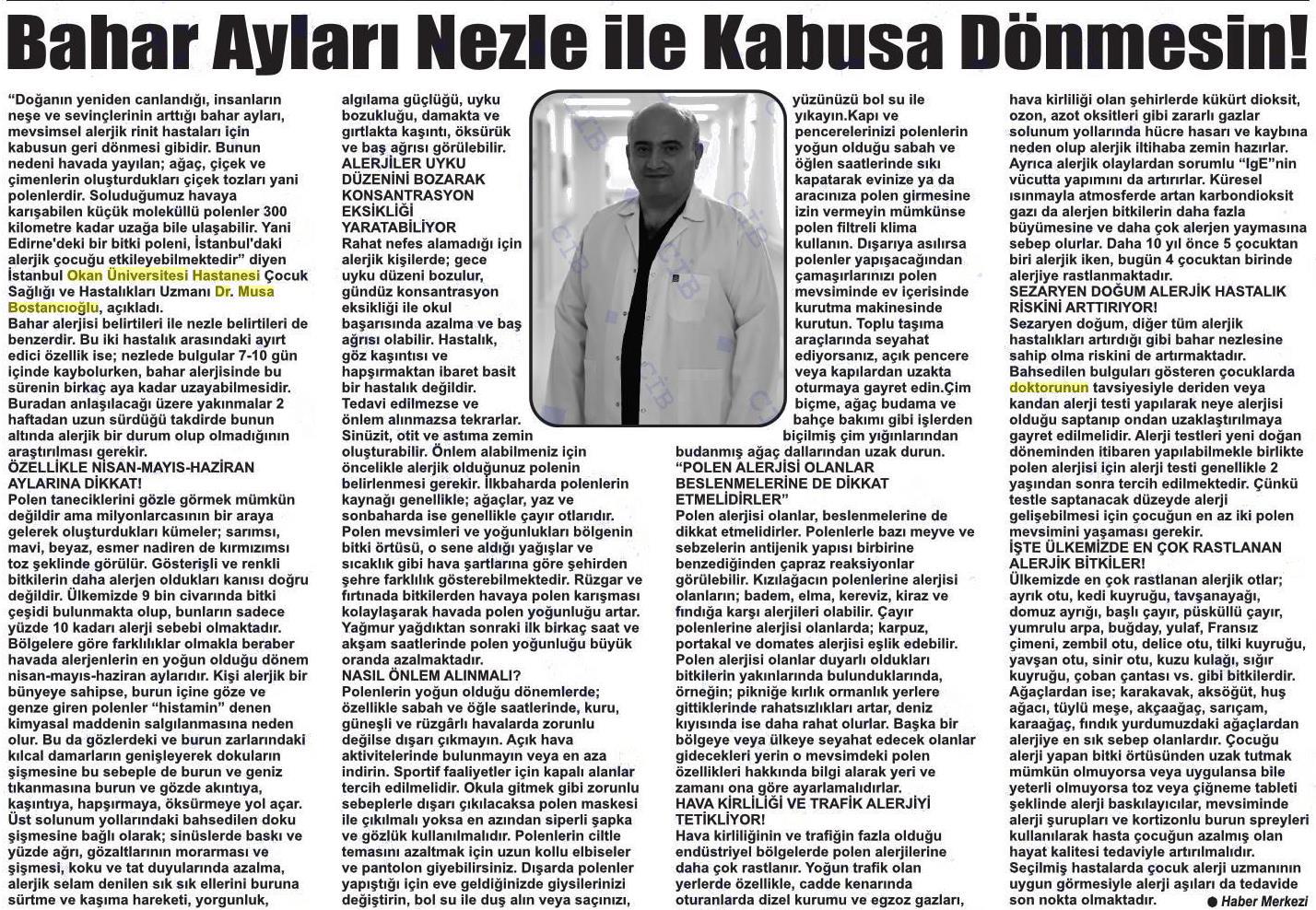 27.03.2019 Ereğli Gazetesi BAHAR AYLARI NEZLE İLE KABUSA DÖNMESİN!