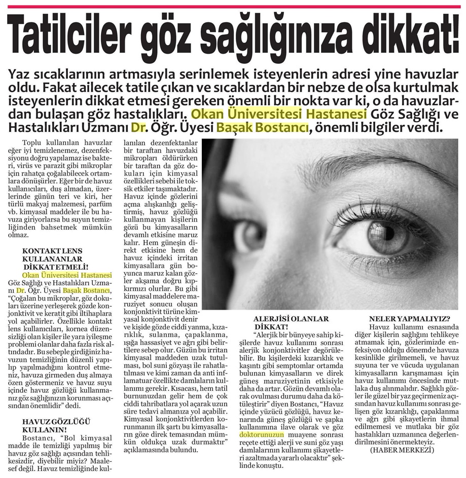 27.06.2018	Gazete İpekyol	TATİLCİLER GÖZ SAĞLIĞINIZA DİKKAT!