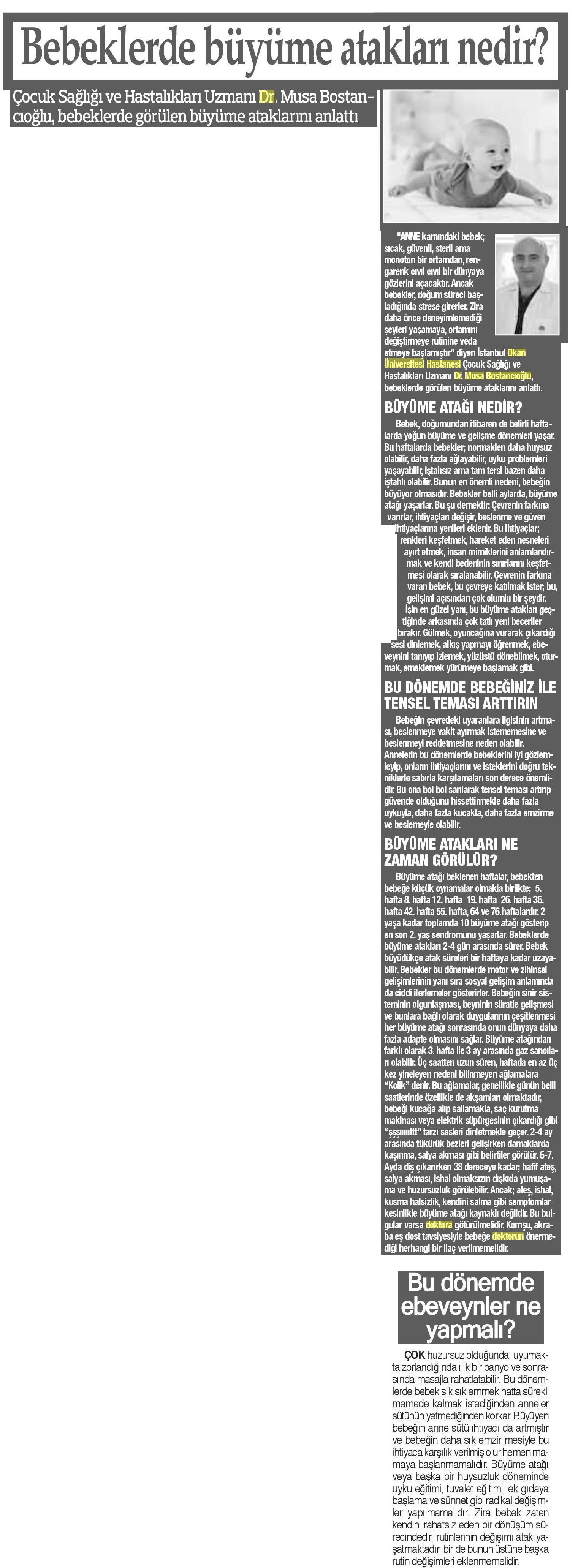 28.04.2019 Bizim Anadolu Gazetesi BEBEKLERDE BÜYÜME ATAKLARI NEDİR?