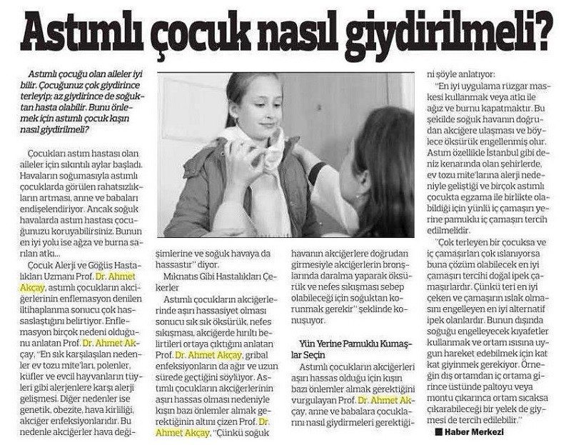 31 Ocak 2017 Manşet Gazetesi - Astımlı Çocuk Nasıl Giydirilmeli ?