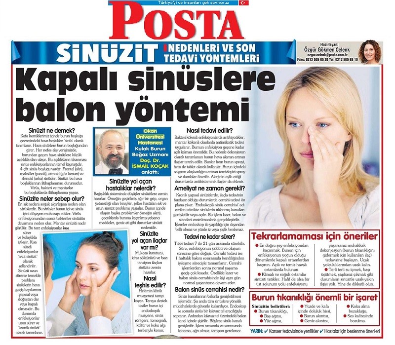 Kapalı Sinüslere Balon Yöntemi - 19-01-2017 Posta Gazetesi